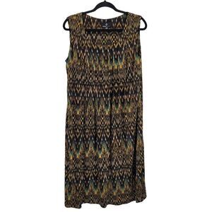 Womens Ronni‎ Nicole Dress Sleeveless Scoop Neck Midi Shift Peacock Ikat Sz 14W